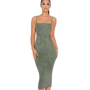 Olive green suede midi dress